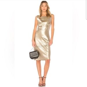 NILI LOTAN | Anne Metallic Knee Length Dress in Gold, Size 2